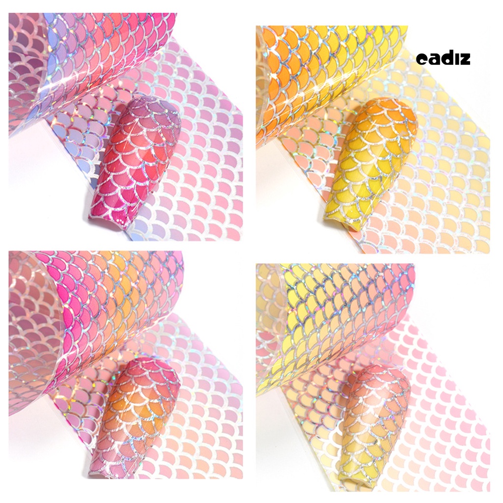 Bộ 10 Miếng Dán Trang Trí Móng Tay Hình Vảy Cá Nhiều Màu Sắc DIY