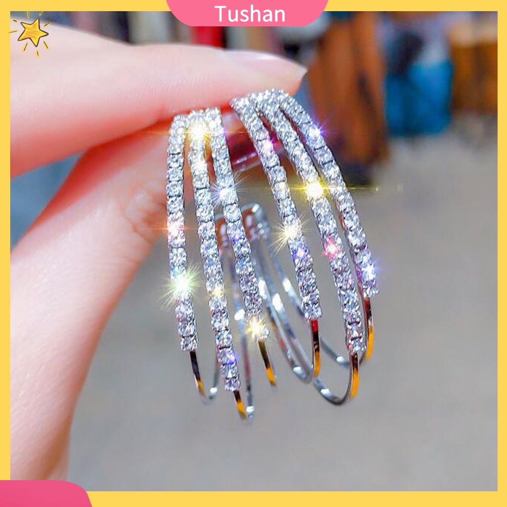 TUSH_Women Rhinestone Multi C Shape Circle Hoop Earrings Statement Party Jewelry Gift