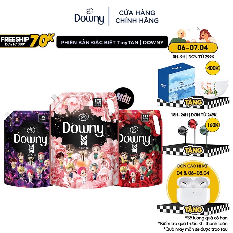 Nước Xả Vải DOWNY Đậm Đặc Phiên Bản Đặc Biệt TinyTAN Túi 2L- Hương: Dấu Yêu/ Huyền Bí/ Đam Mê