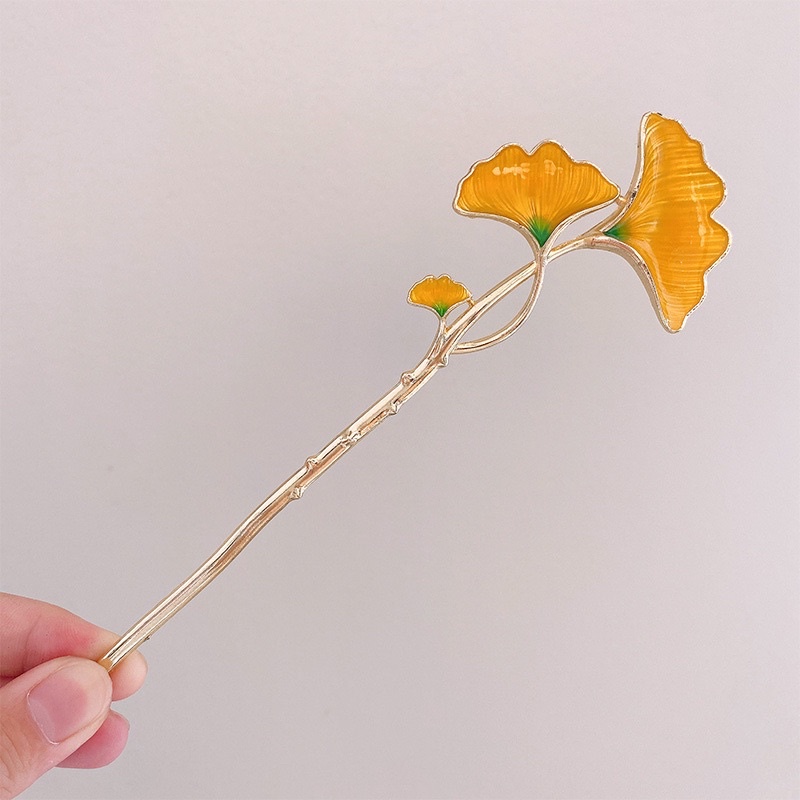 Trâm cài tóc nhánh hoa màu vàng kim loại khí chất trâm búi tóc gọn gàng thanh lịch cho nữ phong cách retro Pháp