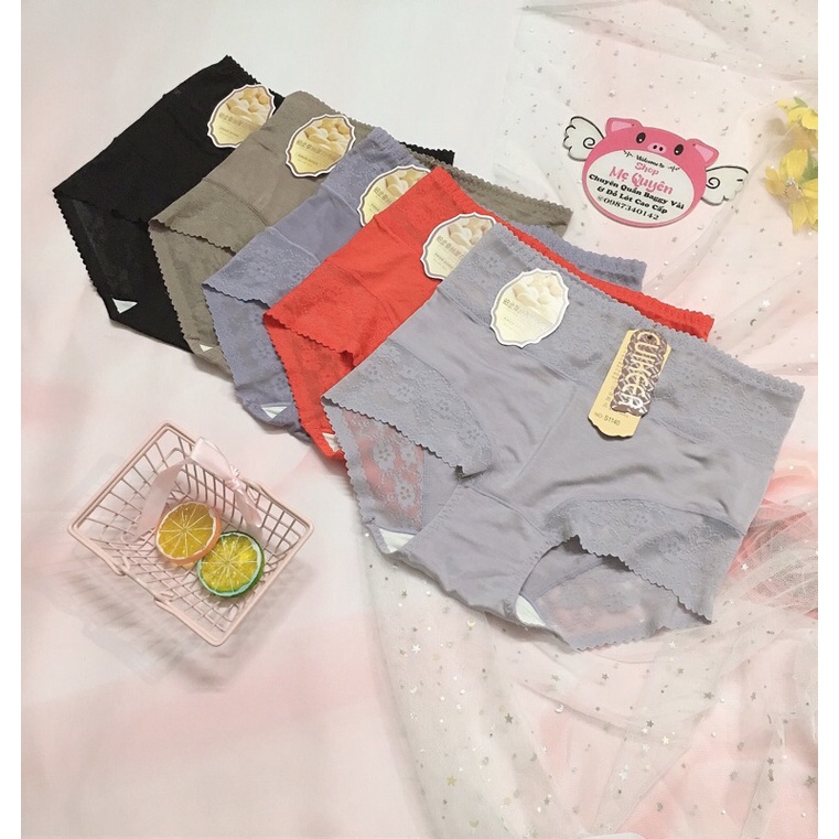 Quần lót Cotton lạnh phối ren điệu đà, cạp cao gen bụng nâng mông quyến rũ