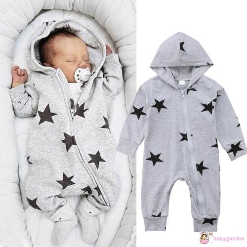 Jumpsuit Bodysuit Romper Liền Mảnh Có Nón Hoodie Cho Các Bé Nhỏ Sơ Sinh