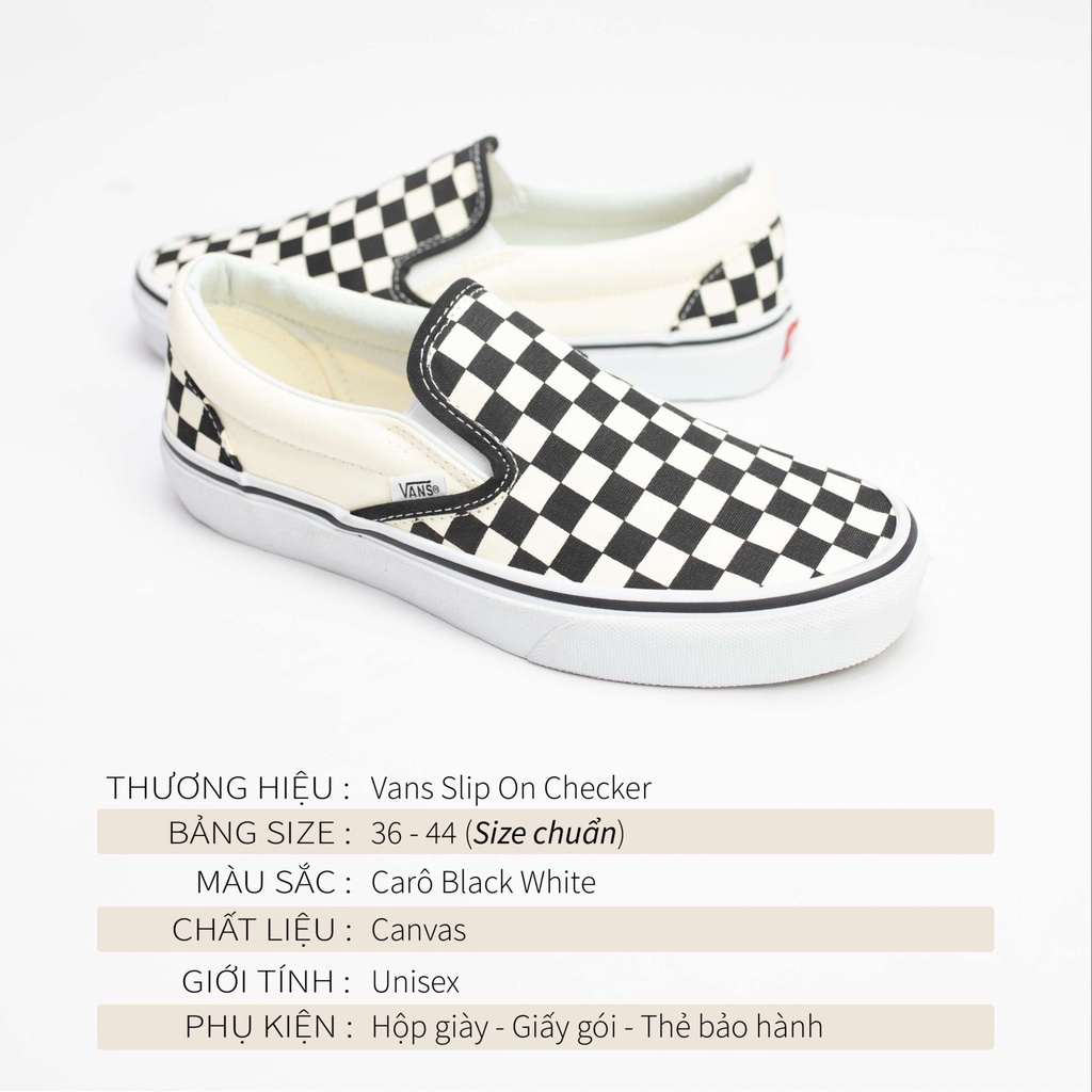 Vans caro CHÍNH HÃNG nam nữ,giày vans slip on checker cao cấp full box