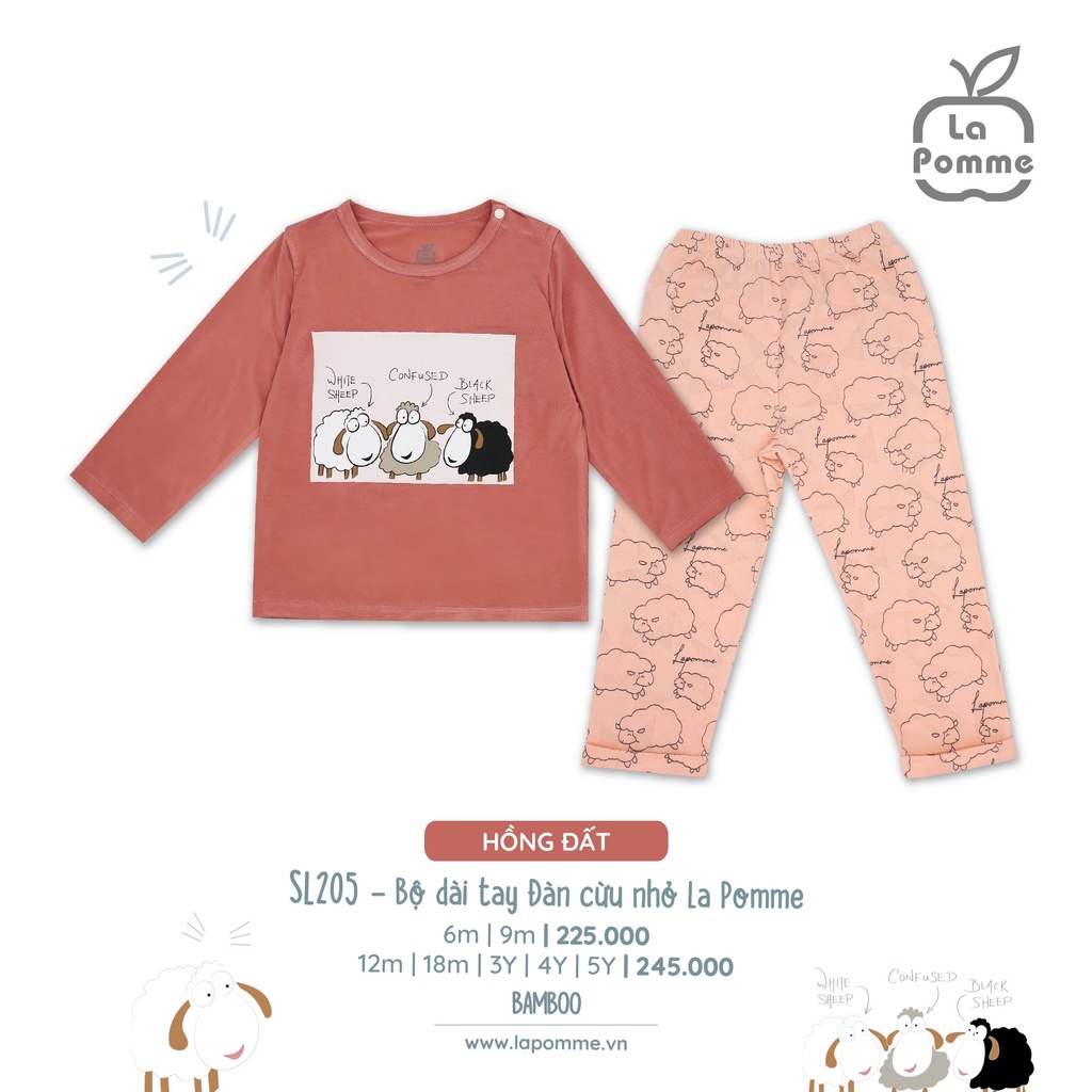 Bộ La Pomme dài tay vải Bamboo cao cấp mềm mịn thoáng mát thấm hút tốt in đàn cừu nhỏ cho bé trai bé gái SL205