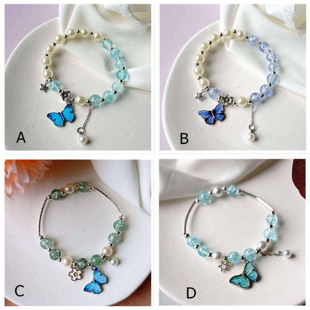 Vòng tay đính hạt mặt hình bướm có thể điều chỉnh cho cặp đôi/ bạn thân