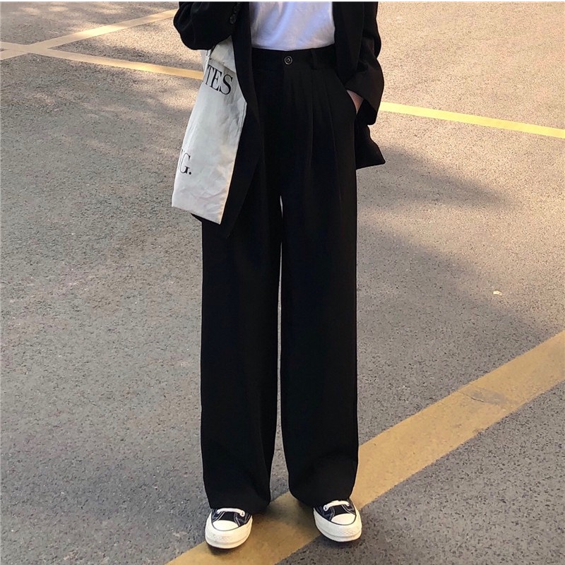 Quần ống rộng lưng cao theo phong cách retro Xiaozhainv | BigBuy360 - bigbuy360.vn