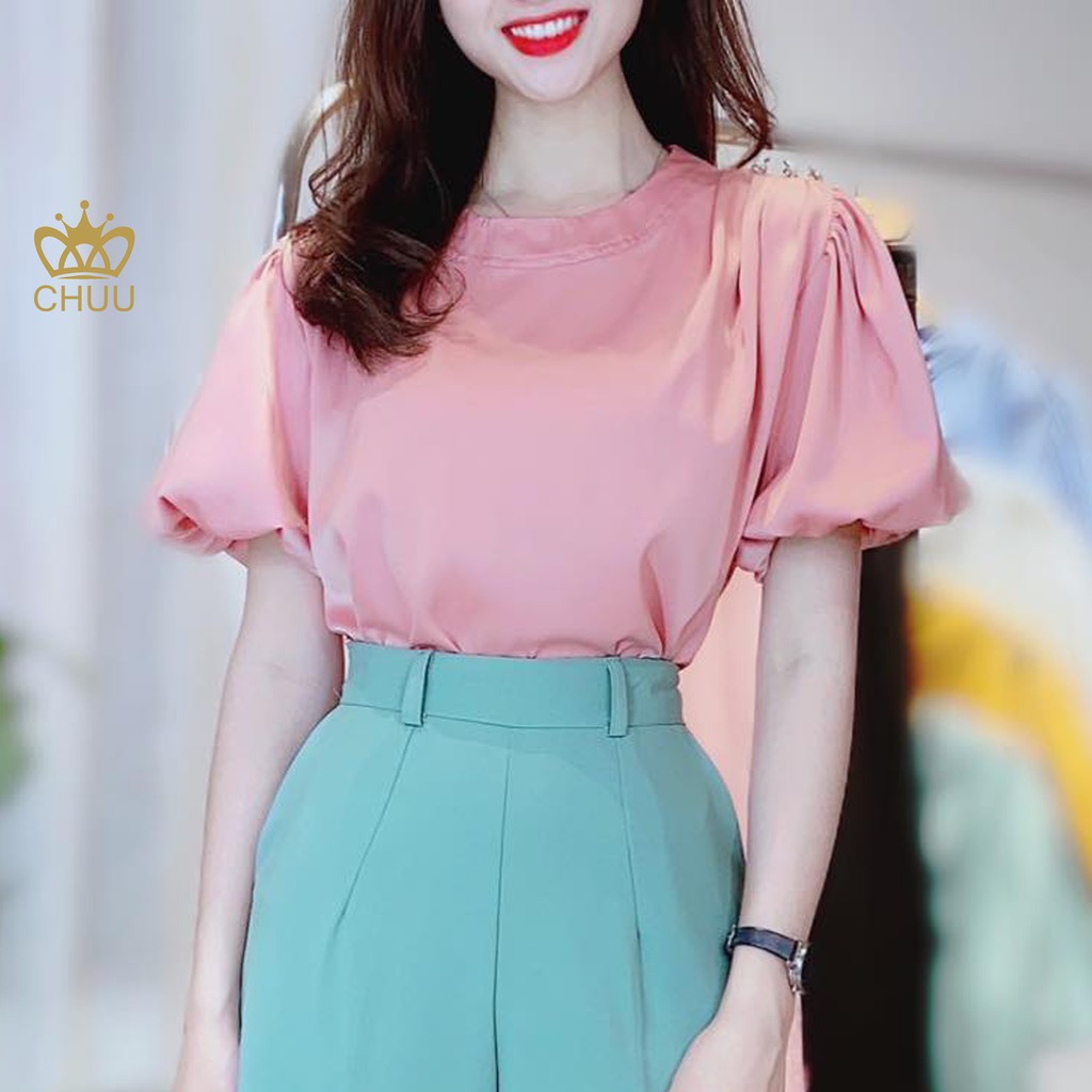 Áo sơ mi nữ công sở tay phồng vai đính ngọc CHUU A6878