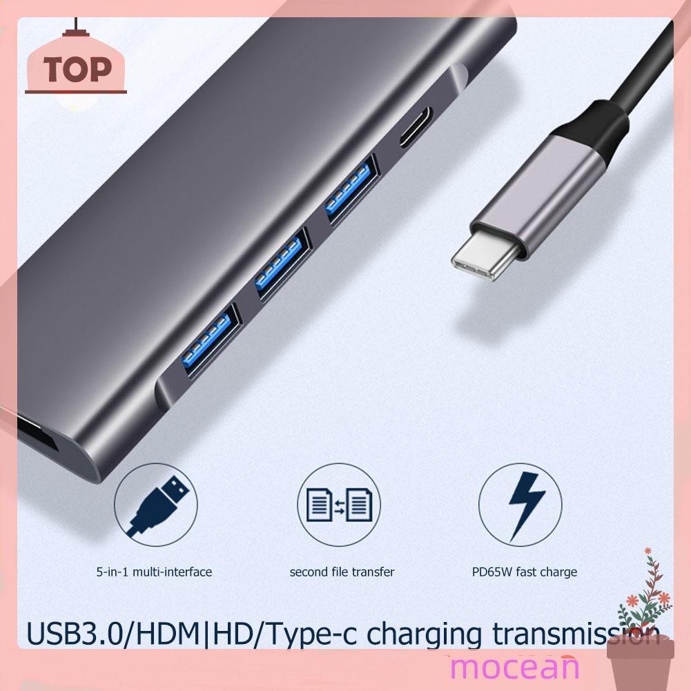 Mocean USB C Hub 5 in 1 Type C to USB 3.0 65W PD 4K HDMI-compatible Adapter for Laptop PC