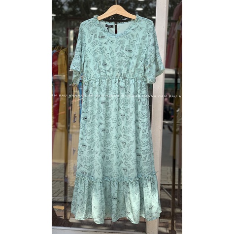 [HANNA] Đầm bầu công sở fom dài voan 2 lớp thoáng mát mùa hè không nhăn có 2 túi bên sườn có size 80kg