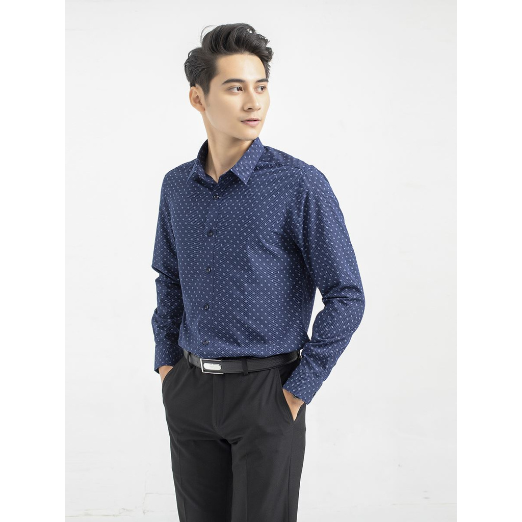 ARISTINO - Áo sơ mi dài tay Aristino ALS17409 dáng Slim fit màu xanh tím than in lá trắng