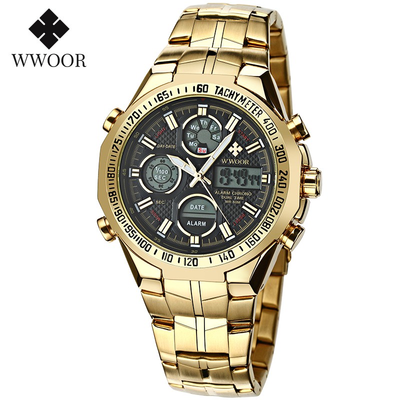 Đồng hồ thạch anh thể thao chất liệu kim loại thép không gỉ chính hãng không thấm nước dành cho nam - 8019 WWOOR