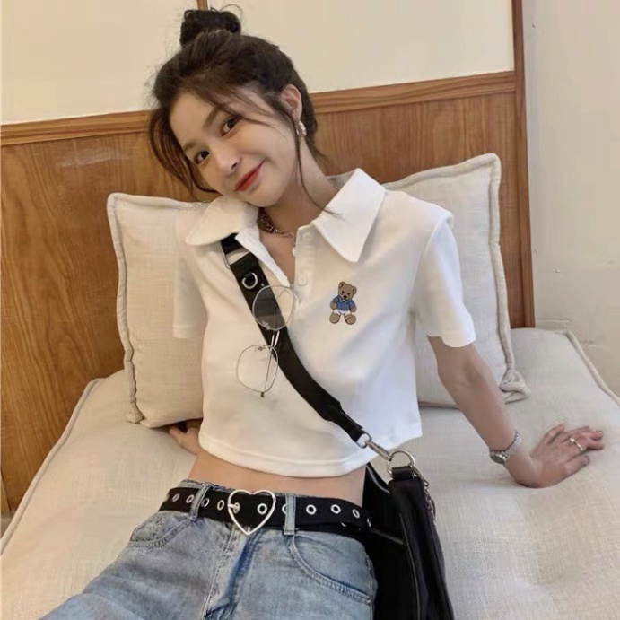 [Mã 11FASHIONSALE1 giảm 10K đơn 50K] Áo croptop PoLo cộc tay Thêu gấu dưới 55kg | BigBuy360 - bigbuy360.vn