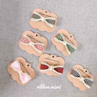 [ Hàng Thiết Kế ] Kẹp Tóc Mái Vải Caro Handmade Ren Cao Cấp Ribbon.mimi Kẹp M