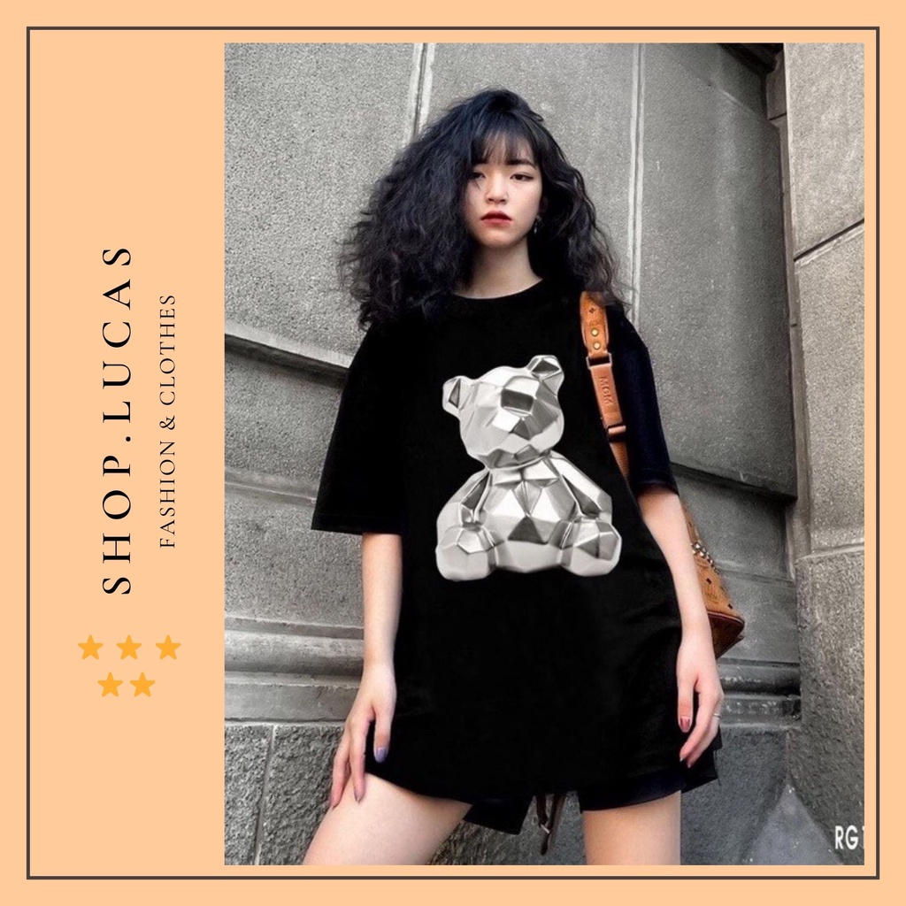 Áo Thun Nam Nữ Unisex Áo Phông form rộng tay ngắn giấu quần, trùm mông in hình Diamond Teddy Gấu kim cương - shop.lucas
