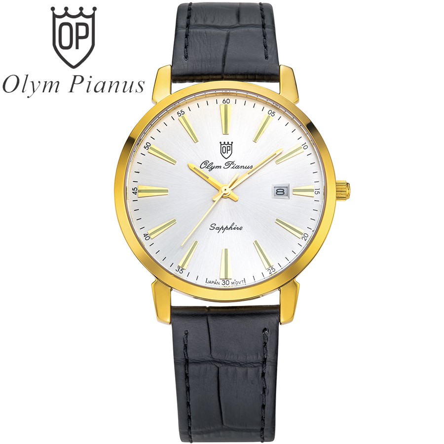 Đồng hồ nam dây da mặt kính sapphire chống xước Olym Pianus OP130-03MK-GL trắng