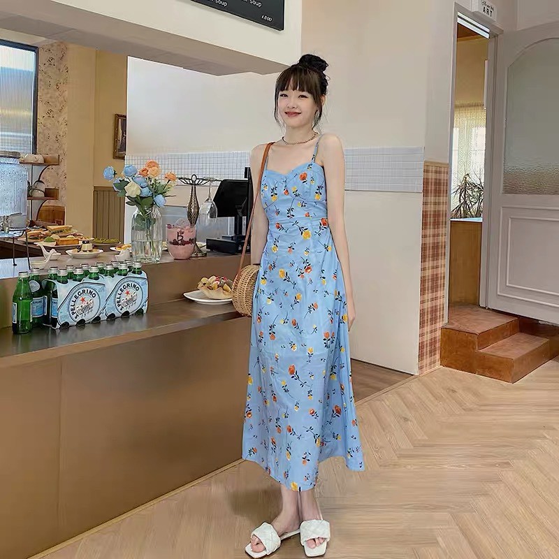 VN90 - VÁY 2 DÂY HOA XANH ĐỆM NGỰC NỮ | BigBuy360 - bigbuy360.vn