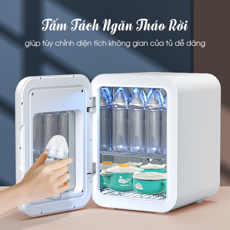 Máy tiệt trùng bình sữa, chén cốc và đồ chơi cho bé, sấy khô khử trùng bằng tia UV dung tích 18