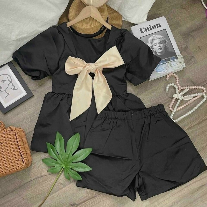 set short áo nơ lưng tay bồng