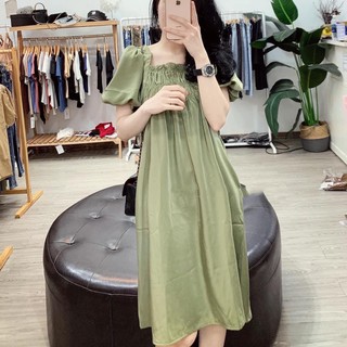 Váy lụa chun ngực dáng suông ba màu cho nữ