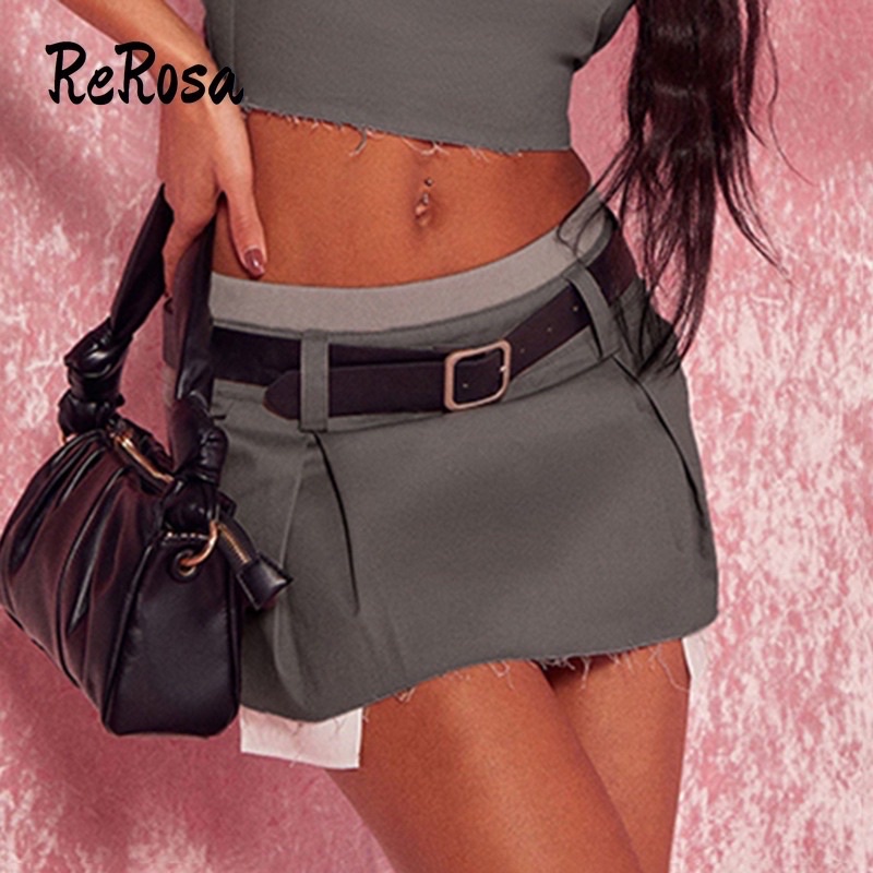 Chân váy kèm belt màu ghi