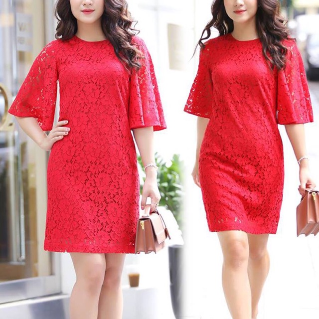 Váy ren dáng xuông tay xoè cho người béo mập