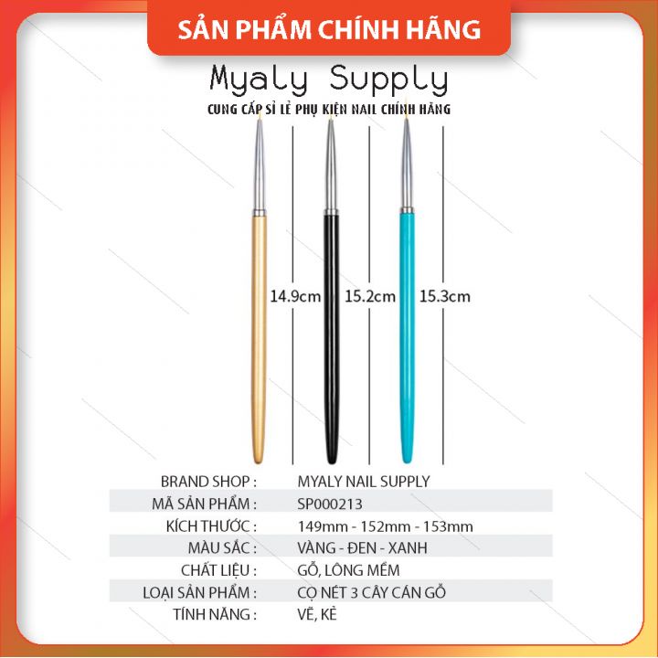 Cọ Nét Nail Cán Gỗ Nét Nhỏ Mảnh Dài Bộ 3 Cây SP000213