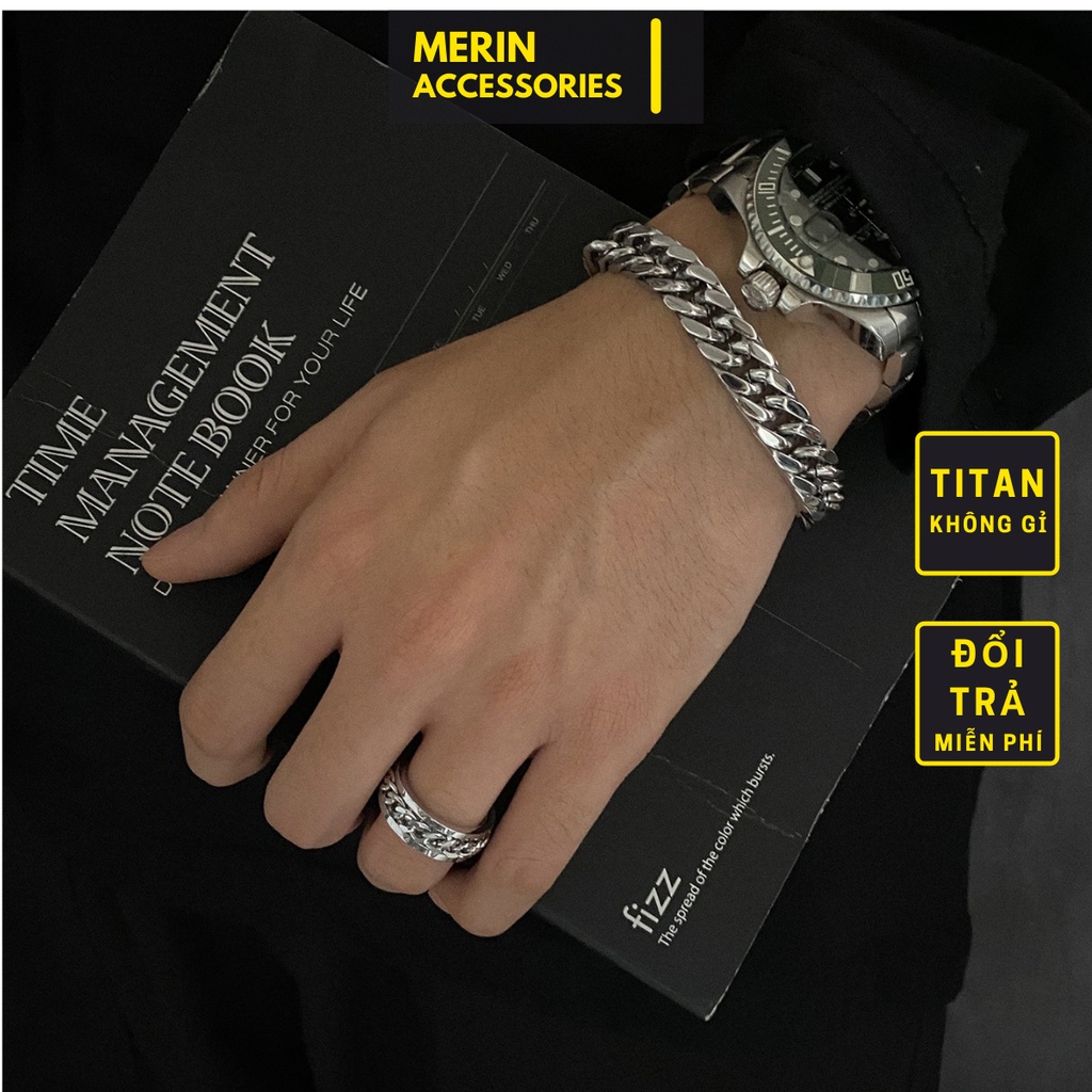 Vòng Tay và Nhẫn Tin Unisex Dành Cho Nam Nữ Thời Trang Merin Accessories Màu Vàng Bạc Chất Liệu Inox Không Gỉ