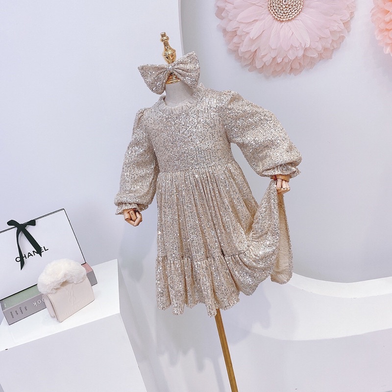 Váy kim tuyến lót lông cao cấp bé gái