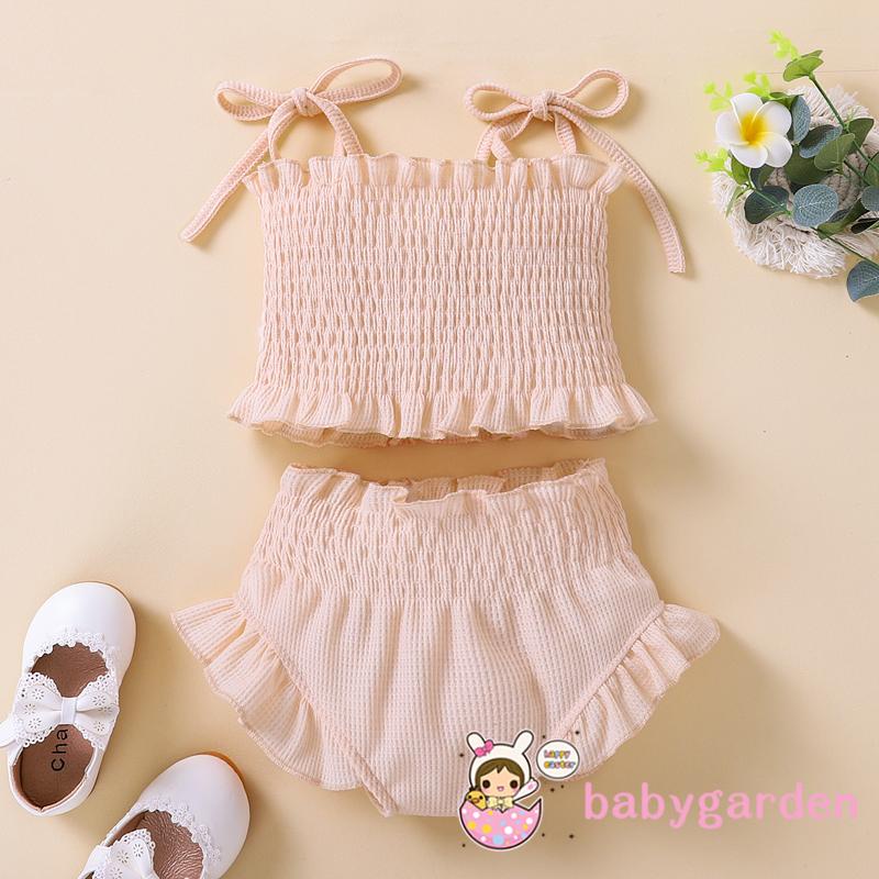 Bộ Áo Hai Dây + Quần Dài Màu Trơn Dành Cho Bé Gái Độ Tuổi 3-18 Tháng