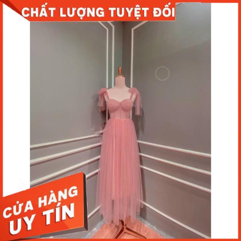 Đầm xoè 2 dây cột nơ ngực kết đá pha lê dày sang trọng - size M/L ( có ảnh/video thật) MS278V