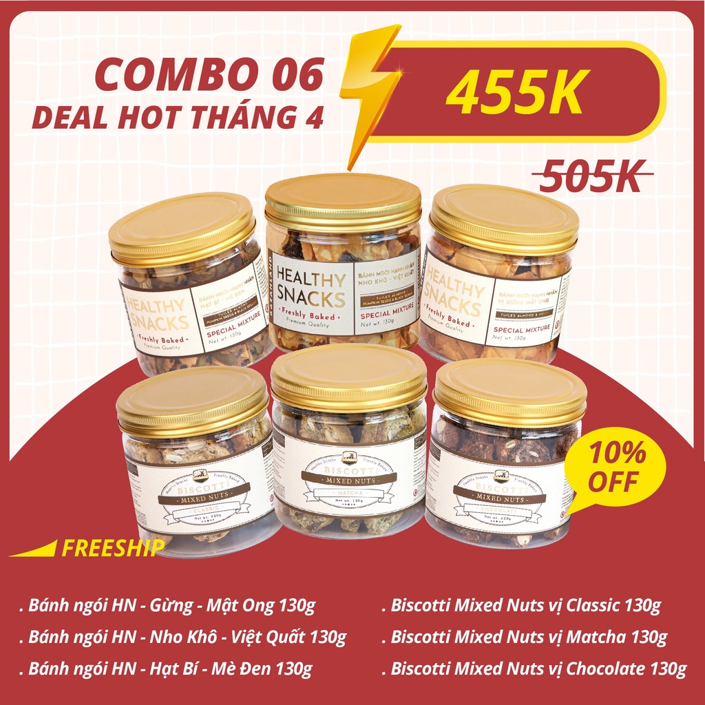 Combo Ăn Kiêng Siêu Tiết Kiệm, Ăn Vặt - Bazanland. Bánh Biscotti Siêu Hạt, Bánh Ngói Hạnh Nhân Siêu Giòn