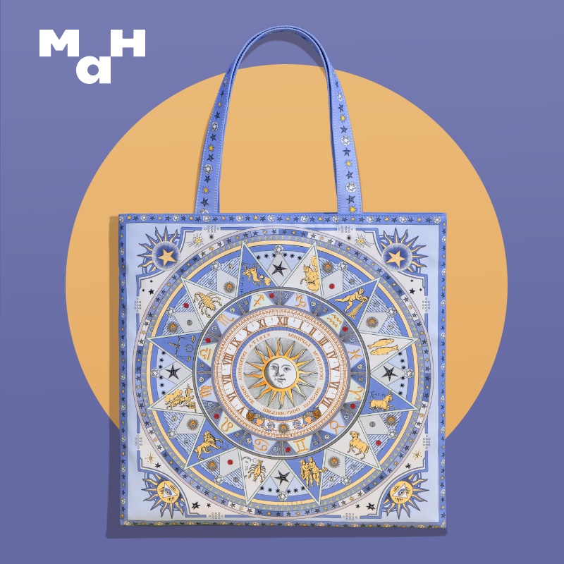 Túi tote đeo vai MAH bằng vải họa tiết ngôi sao xanh dương sức chứa lớn thời trang cho nữ
