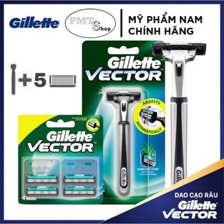 Combo Dao Cạo Râu Gillette Vector  Plus 1Up 2 lưỡi kép + Vĩ 4 Cái Dao Cạo thay thế