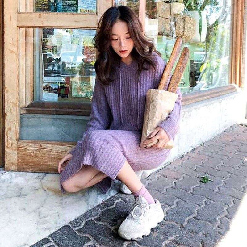 Váy len suông có mũ siêu dày ấm áp cho mùa đông
