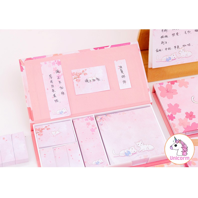 Set 480 Giấy nhớ - giấy ghi chú Sakura cat siêu đáng yêu - Có Hộp đựng cao cấp