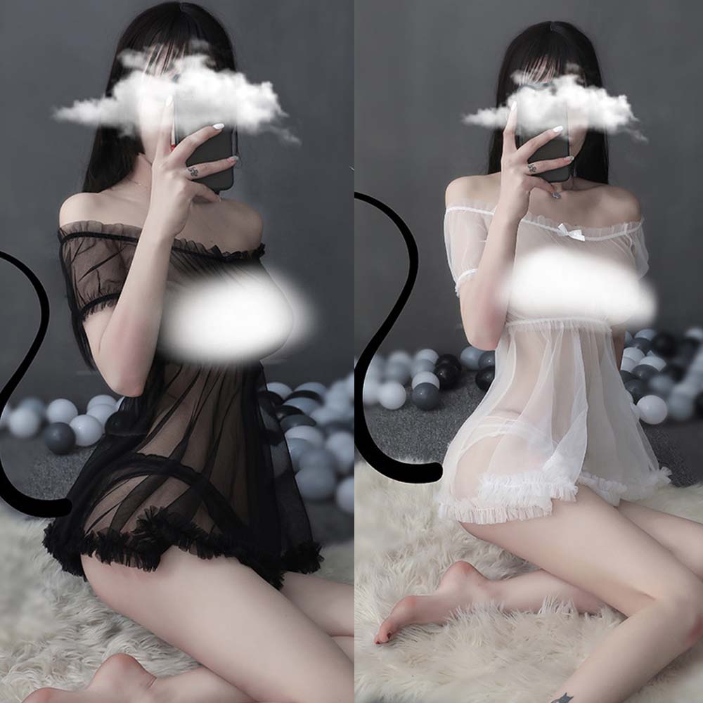 Set Đầm Ngủ Xuyên Thấu Và Quần Lót Lọt Khe Quyến Rũ Dành Cho Nữ