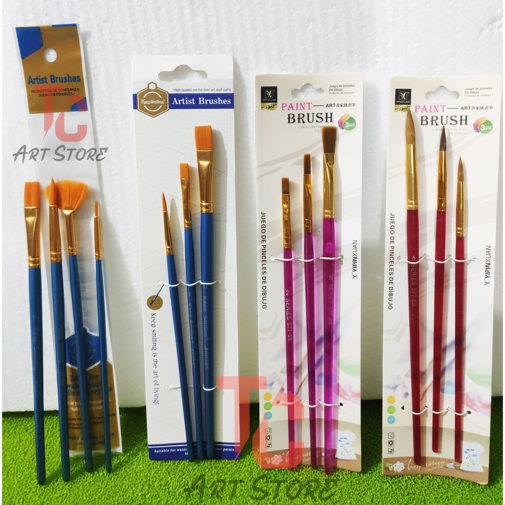 Bộ 3 Cây cọ Artist Brush - 2 Đầu vuông +1 nhọn  (Keep Smilling A6038F) - Loại Tốt