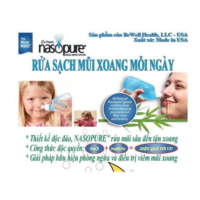 BỘ RỬA MŨI XOANG CAO CẤP NASOPURE - Sampler Kit ( 1 bình 8oz (240ml) + 4 gói muối)