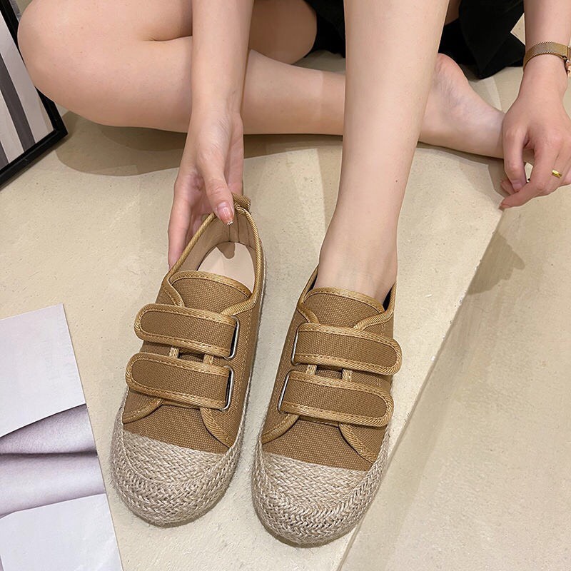 Giày Bệt Giày Búp Bê Quai Dán Basic Vintage Cho Nữ