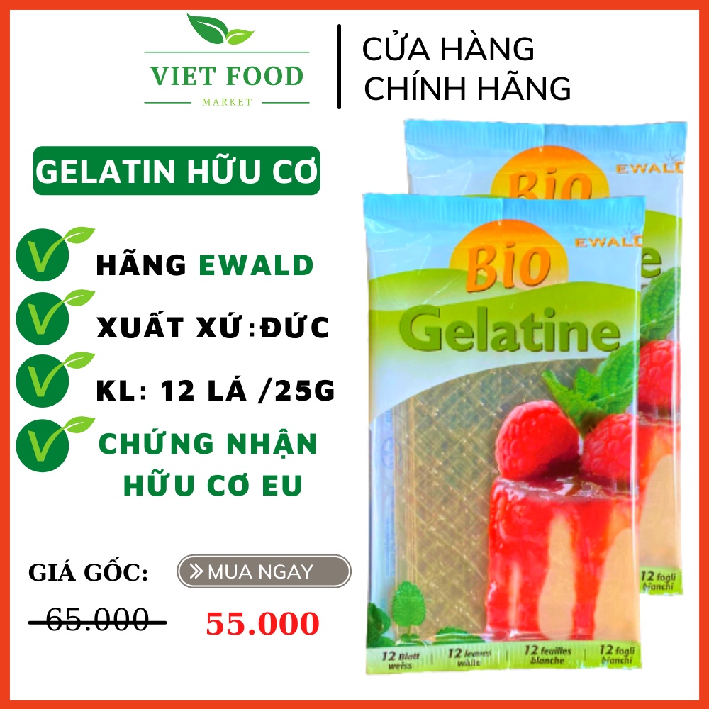Gelatin hữu cơ 12 lá Bio Ewald của Đức 20g