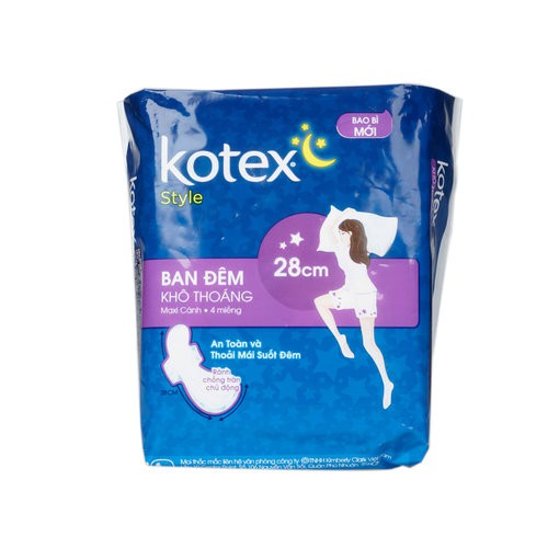 Băng Vệ Sinh Kotex Style Maxi Ban Đêm Có Cánh 4 Miếng 28cmx4