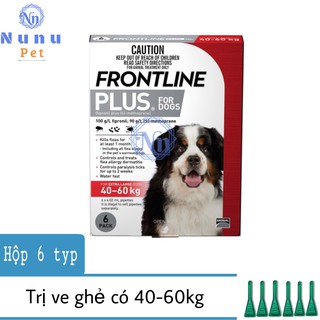 Thuốc nhỏ gáy trị ve ghẻ, bọ chét cho chó - Hộp 6 ống Frontline Plus chó 40-60kg