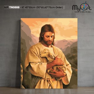 Tranh số hóa tự tô màu theo số Myart Tranh Chúa Giêsu và con Chiên Chúa chăn Chiên TN0888
