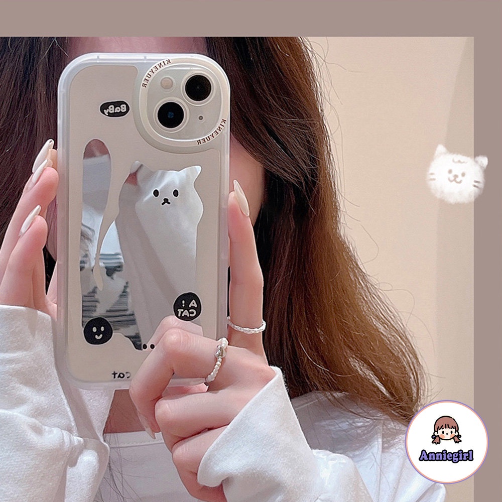 Ốp Điện Thoại TPU Mềm Chống Sốc Gắn Gương Trang Điểm In Hình Mèo / Chữ Dễ Thương Cho IPhone 13 12 11 Pro Max
