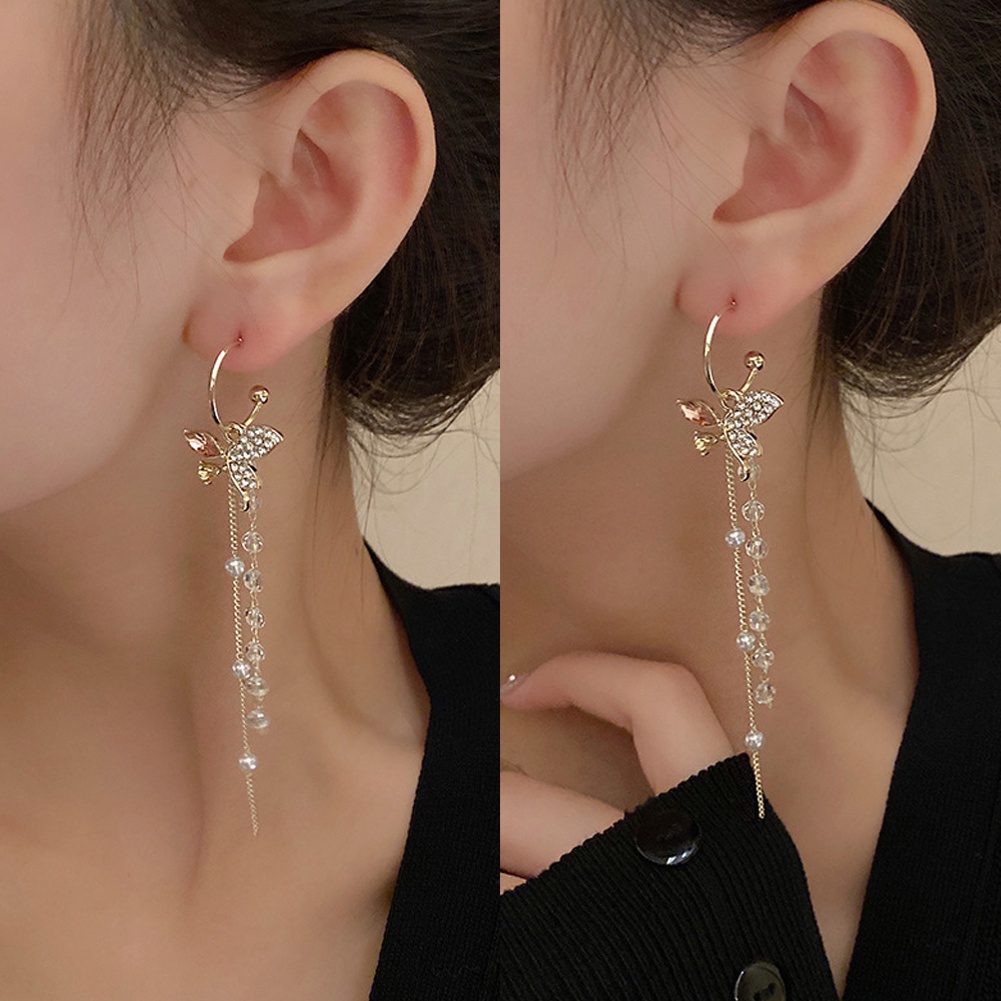 Đôi Bông Tai Dáng Dài Họa Tiết Bướm Thời Trang Sành Điệu Cho Nữ