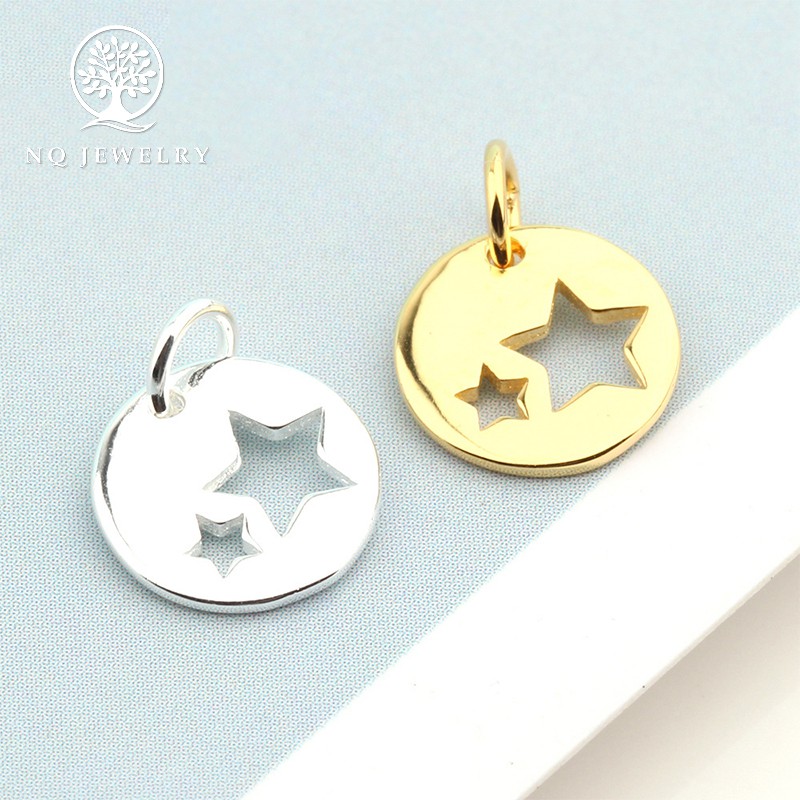 Charm bạc tròn 2 ngôi sao treo 8mm - NQ Jewelry