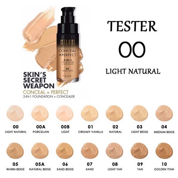 Kem nền MILANI Conceal + Perfect 2 in 1 Foundation &amp; Concealer (30ml)
