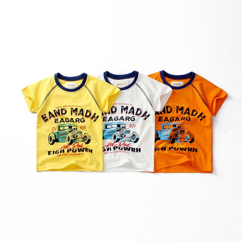 Áo thun bé trai ngắn tay TrueKids, in xe ôtô chất cotton 100% hàng xuất Âu Mỹ