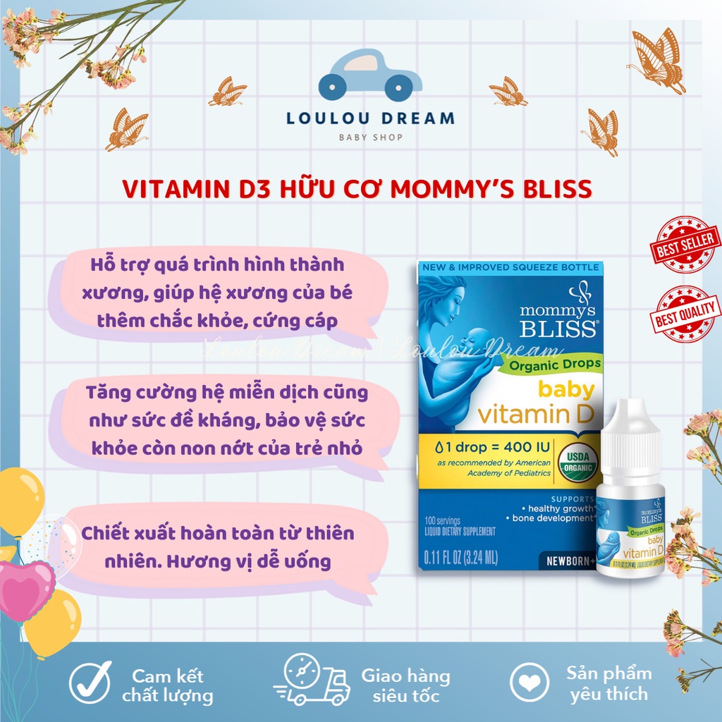 Vitamin D3 hữu cơ Mommy Bliss của Mỹ Made in USA - Organic Drops SẴN