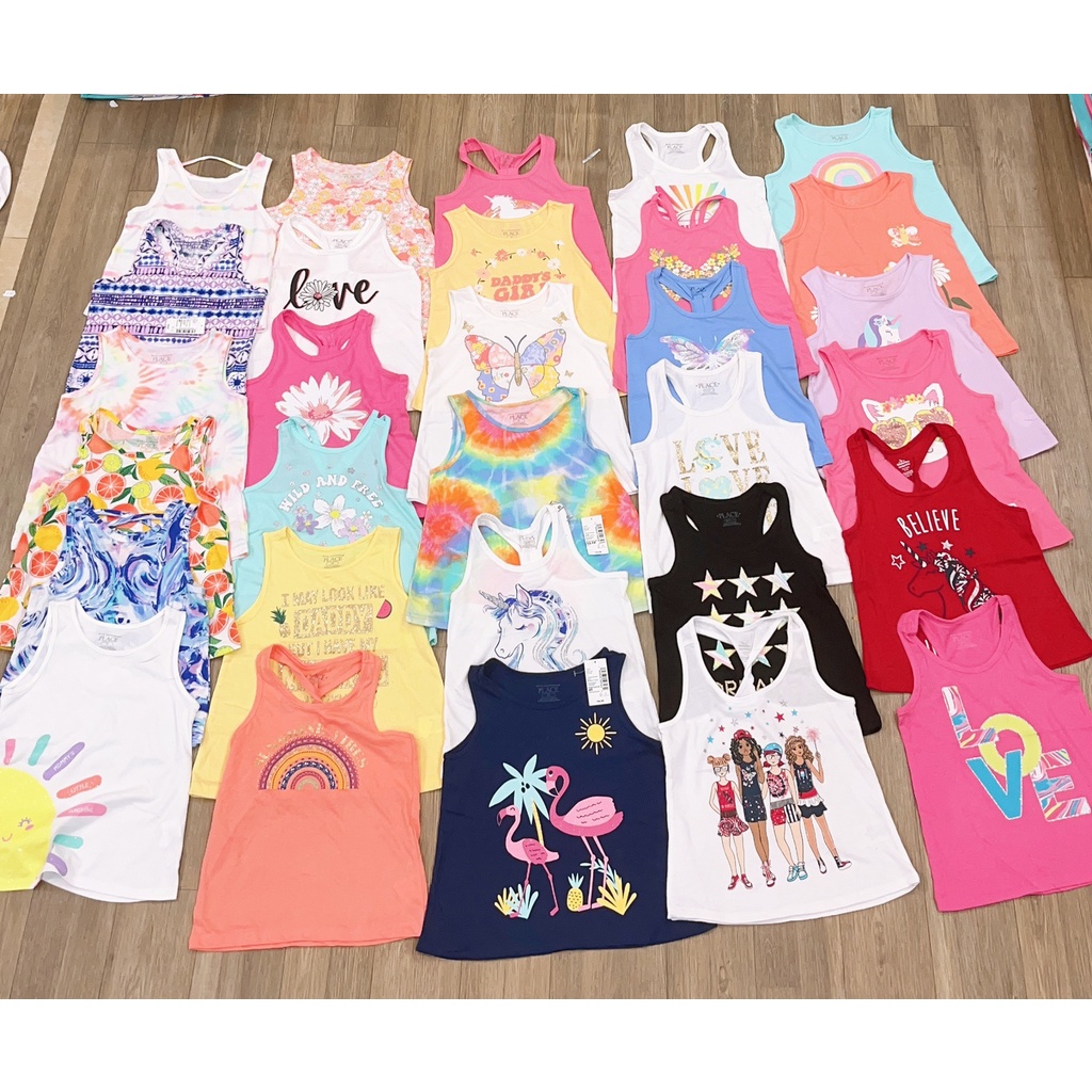 Áo thun bé gái Place sát nách mùa hè  cotton hình elsa ngựa pony áo thun xuất xịn